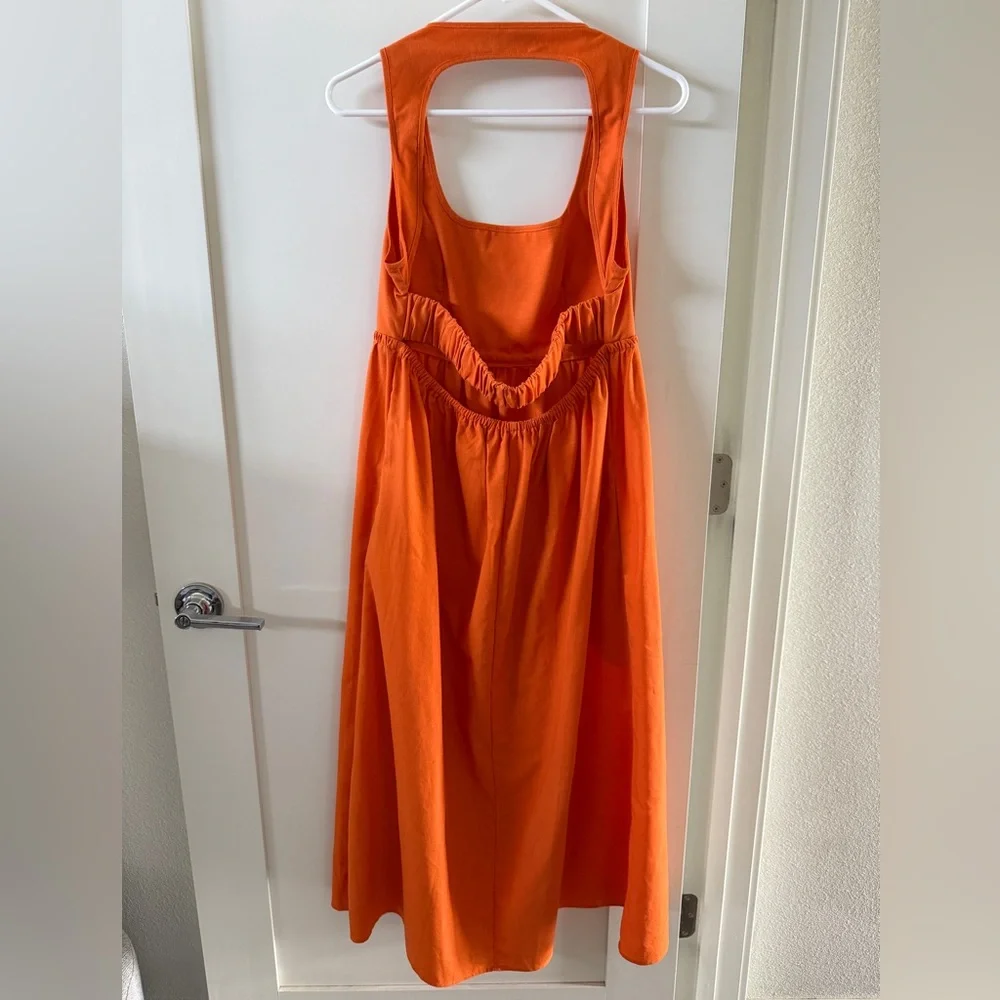 Vibrant Orange Square Neck Dress, Size M by o.p.t. - Picture 3 of 5